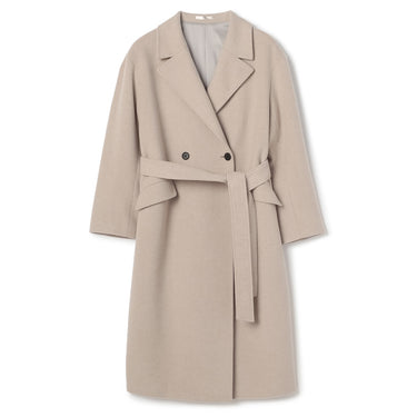 Japanese Fabric Long Coat with Belt - Beige_07