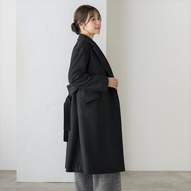 Japanese Fabric Long Coat with Belt - Black_03