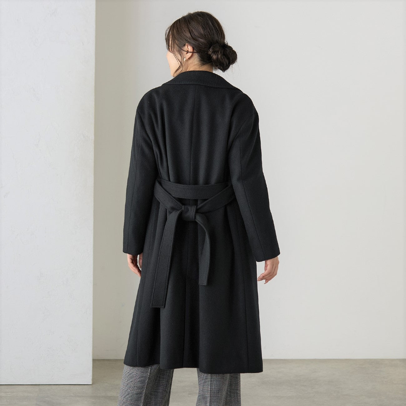 Japanese Fabric Long Coat with Belt - Black_04