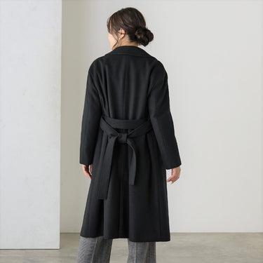 Japanese Fabric Long Coat with Belt - Black_04