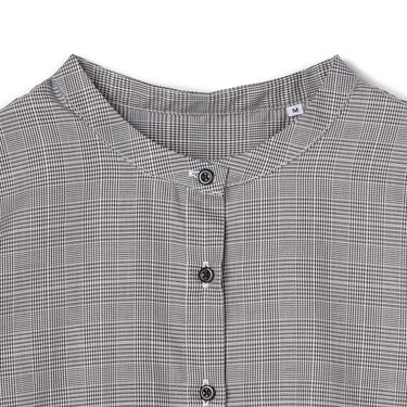 Brown Glen Plaid Band Collar Shirt_08