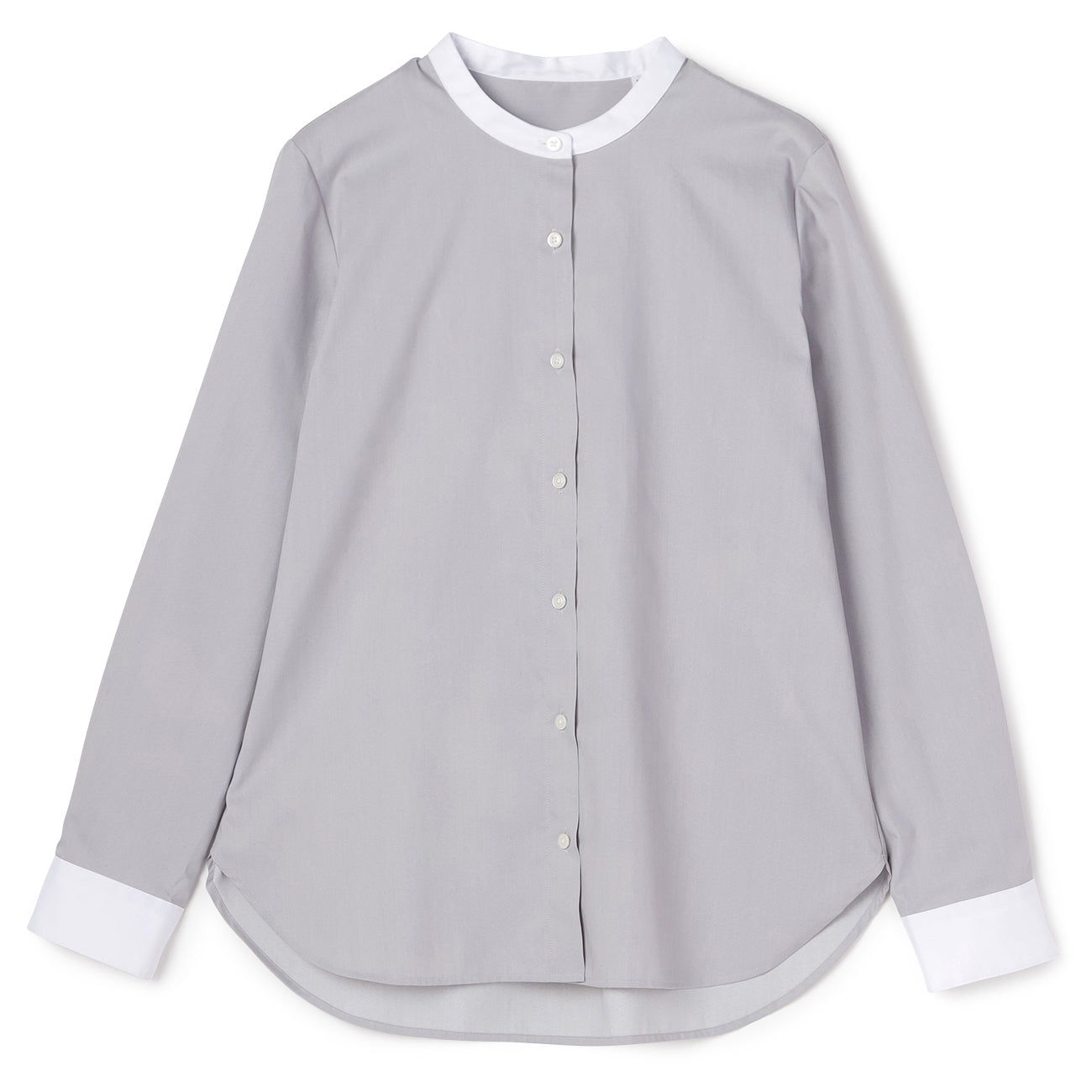 Gray Contrast Band Collar Shirt_02