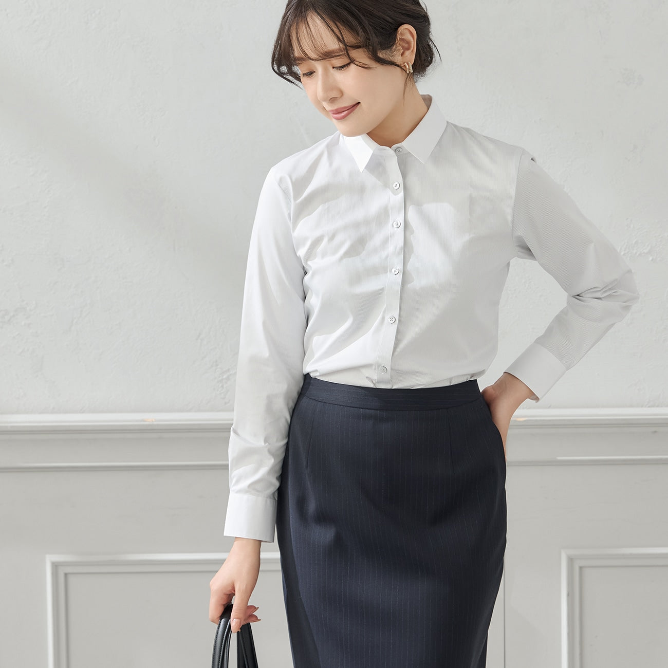 防紫外线对比领条纹衬衫 -灰