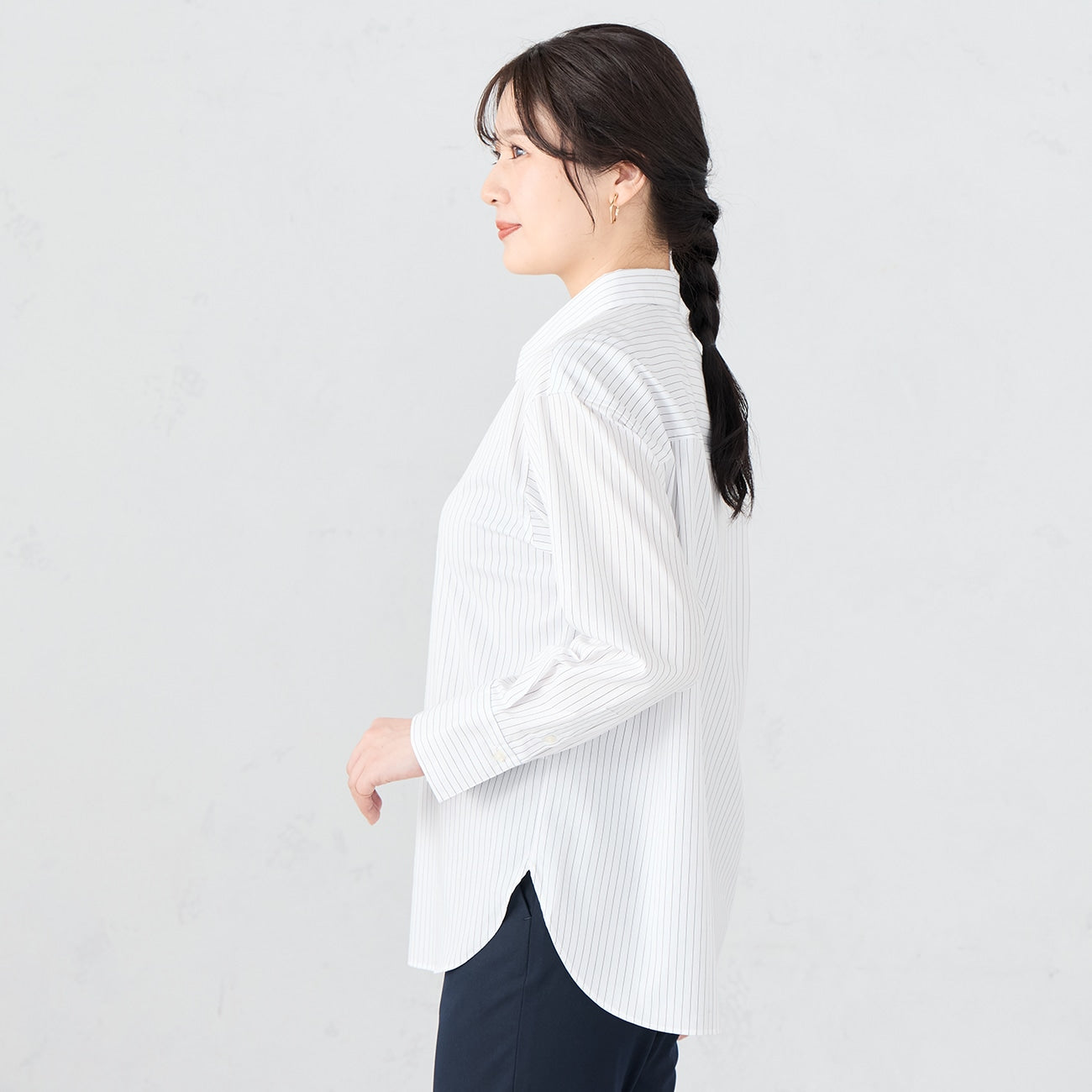 女式点数 领条纹衬衫 - White_07