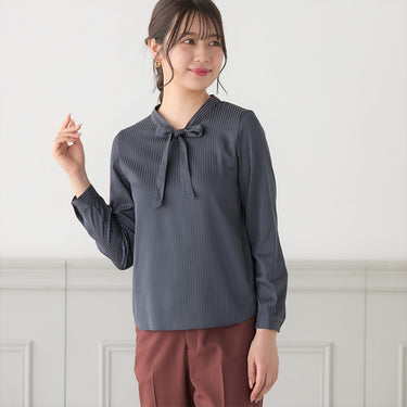 Shadow Stripe Bow Tie Blouse_09