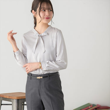 Shadow Stripe Bow Tie Blouse_12