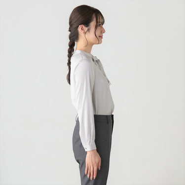 Shadow Stripe Bow Tie Blouse_17