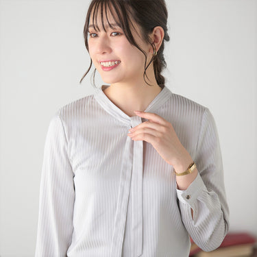 Shadow Stripe Bow Tie Blouse_13