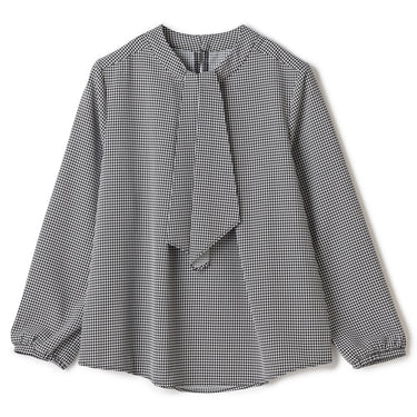 2-way Ruffle Tie Houndtooth Pattern Blouse_05