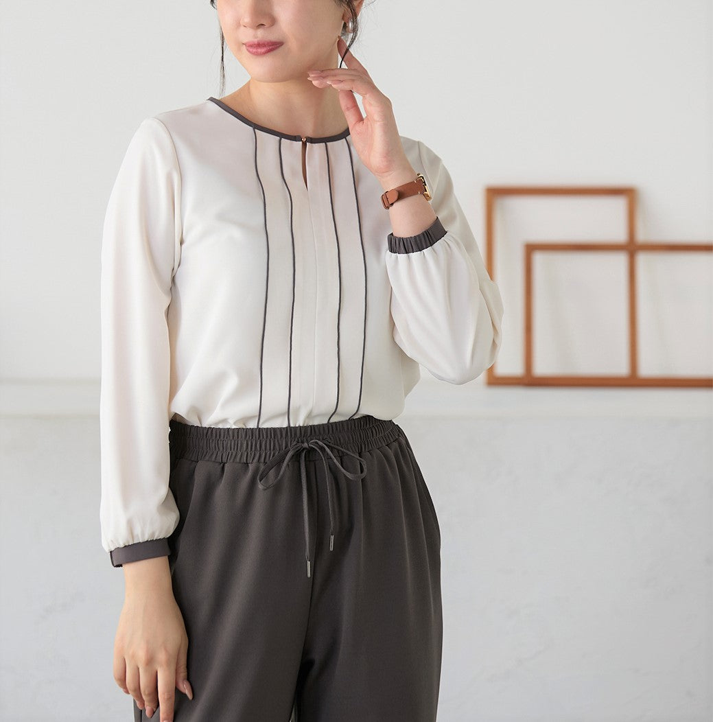 Contrast Color Mellow Tuck Blouse_01