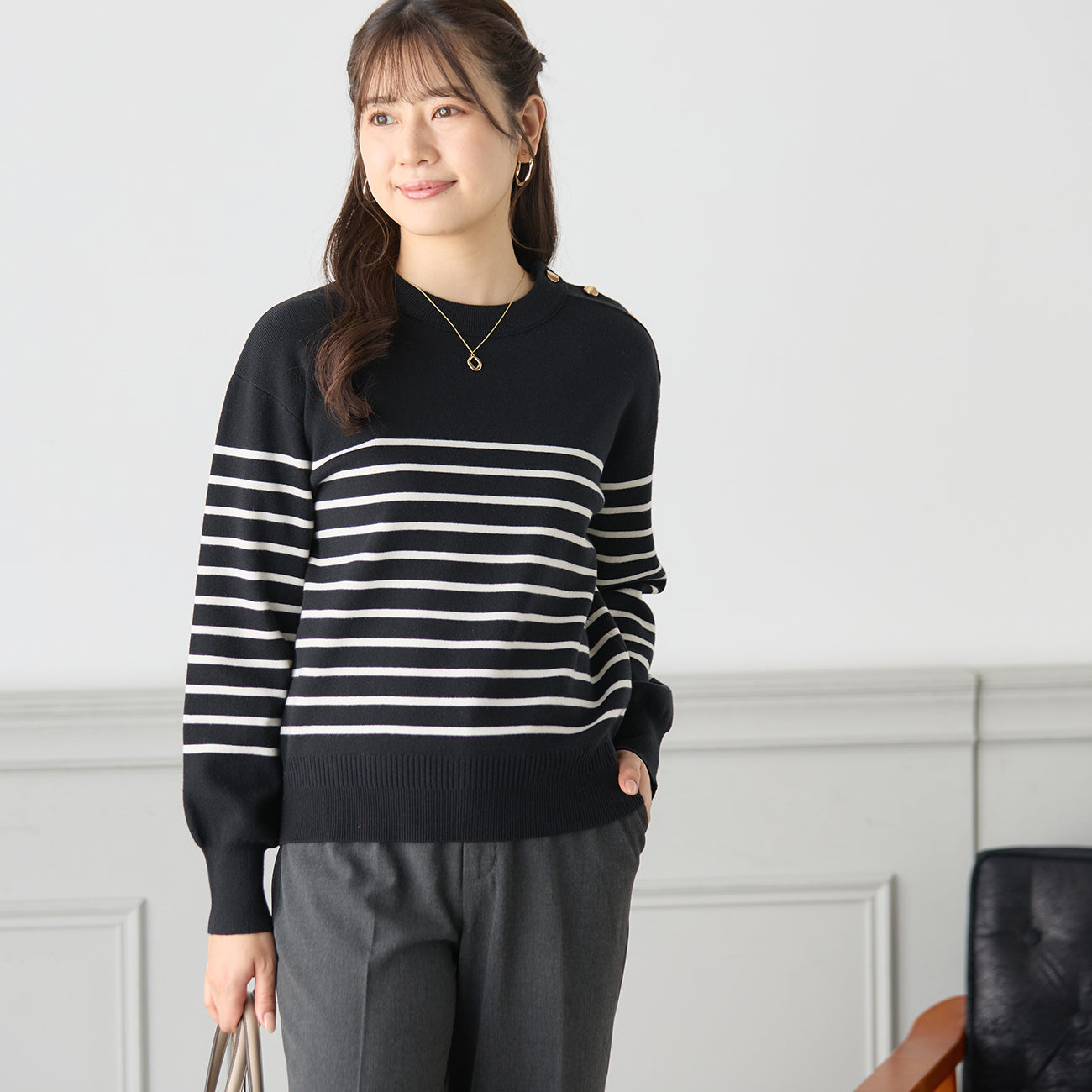 Metal Button Striped Knit_02