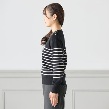 Metal Button Striped Knit_06