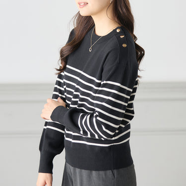 Metal Button Striped Knit_01