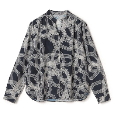 Geometric Print Bow Tie Blouse_10