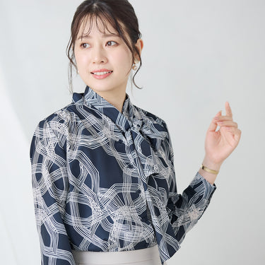 Geometric Print Bow Tie Blouse_08