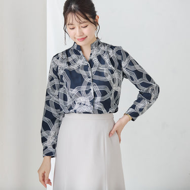 Geometric Print Bow Tie Blouse_04