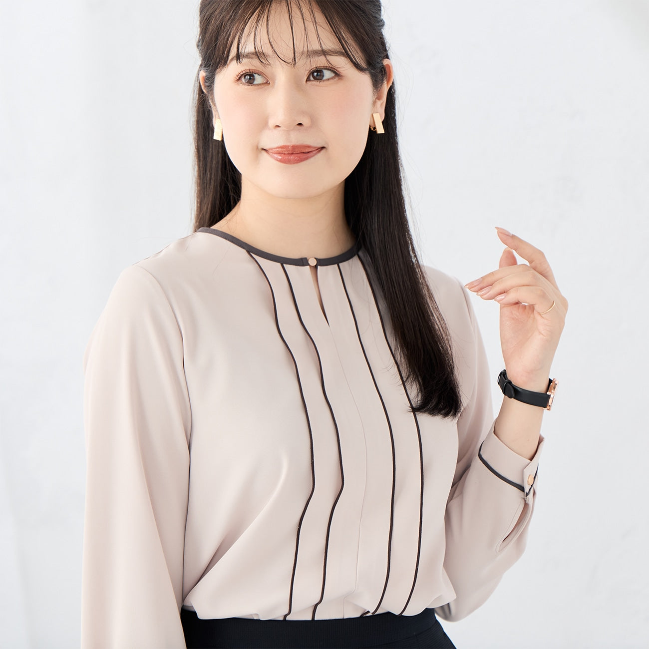 撞色褶裥上衣_14