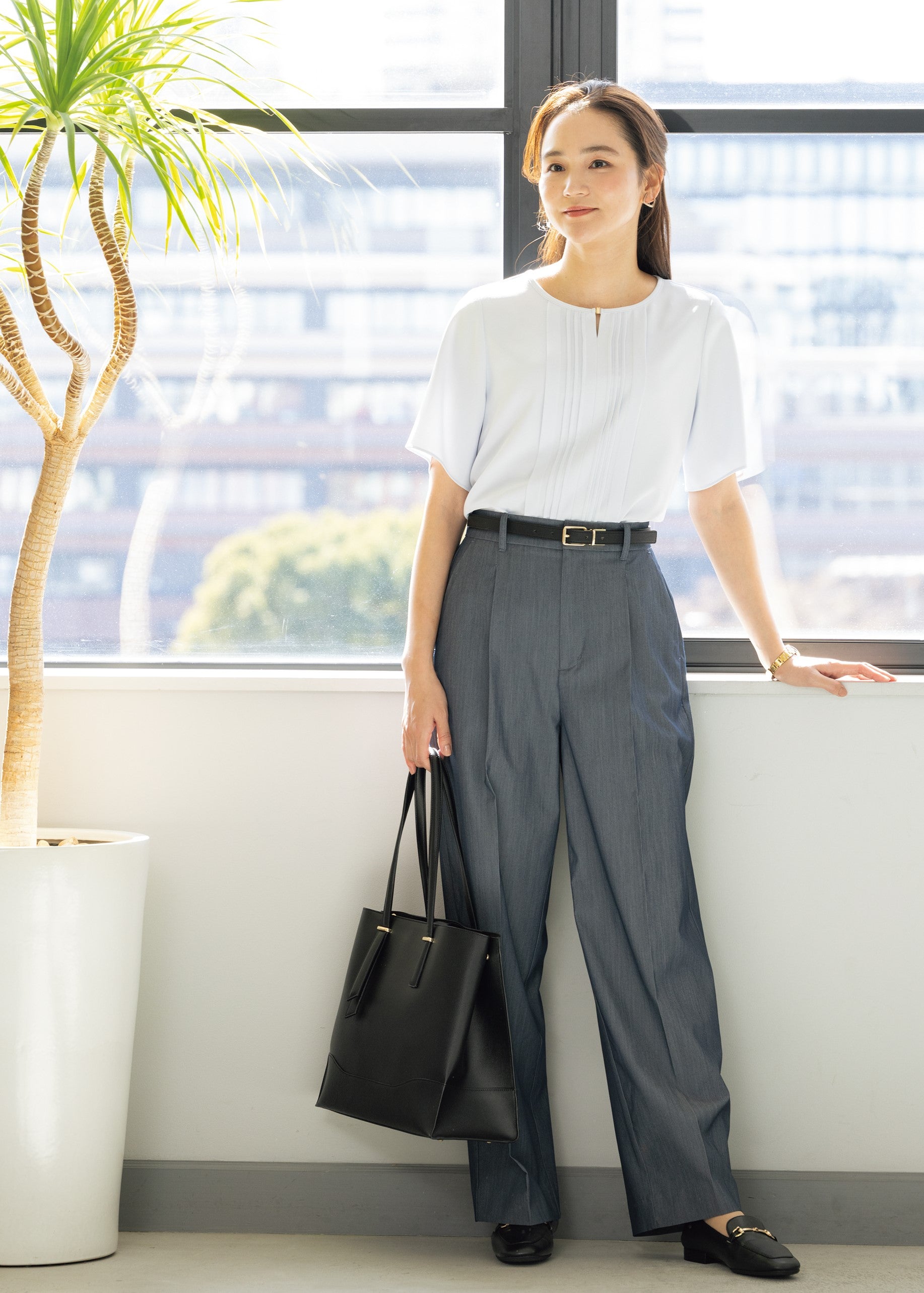 金属钩扣Short 褶裥衬衫_12