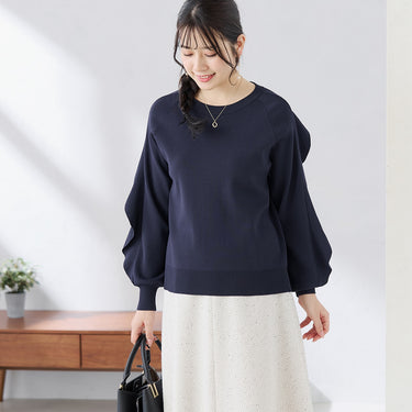 Ruffle-Sleeve Oversized Knit Pullover _12