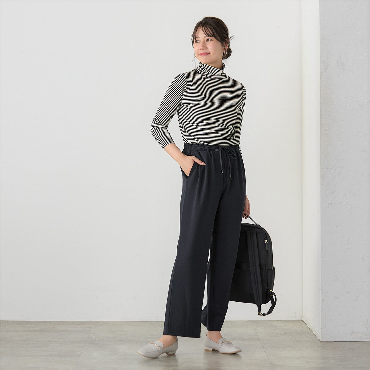 Navy Blue Georgette Jersey Drawstring Pants_04