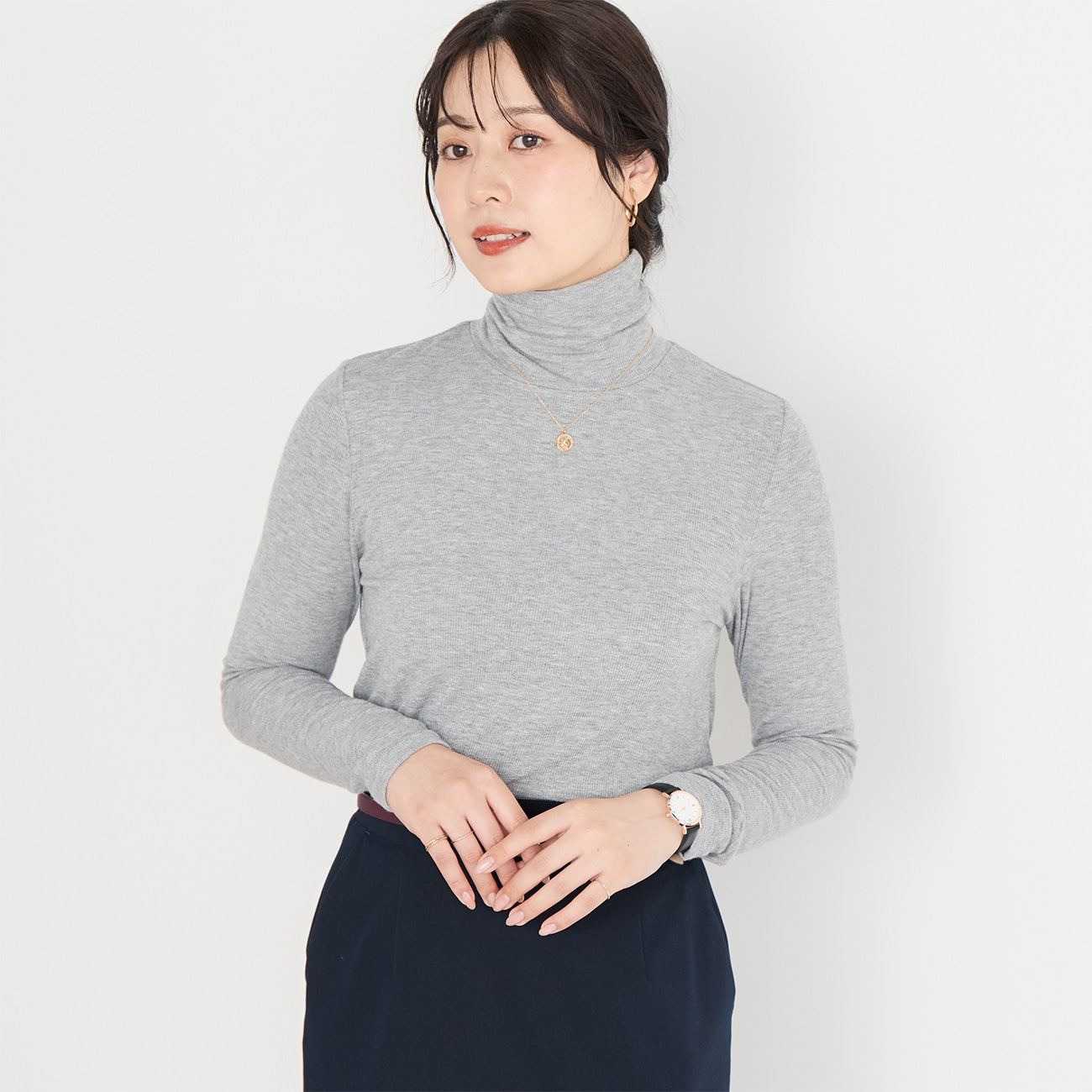 高领针织上衣 -灰