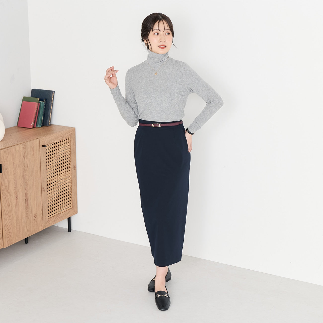 高领针织上衣 -灰