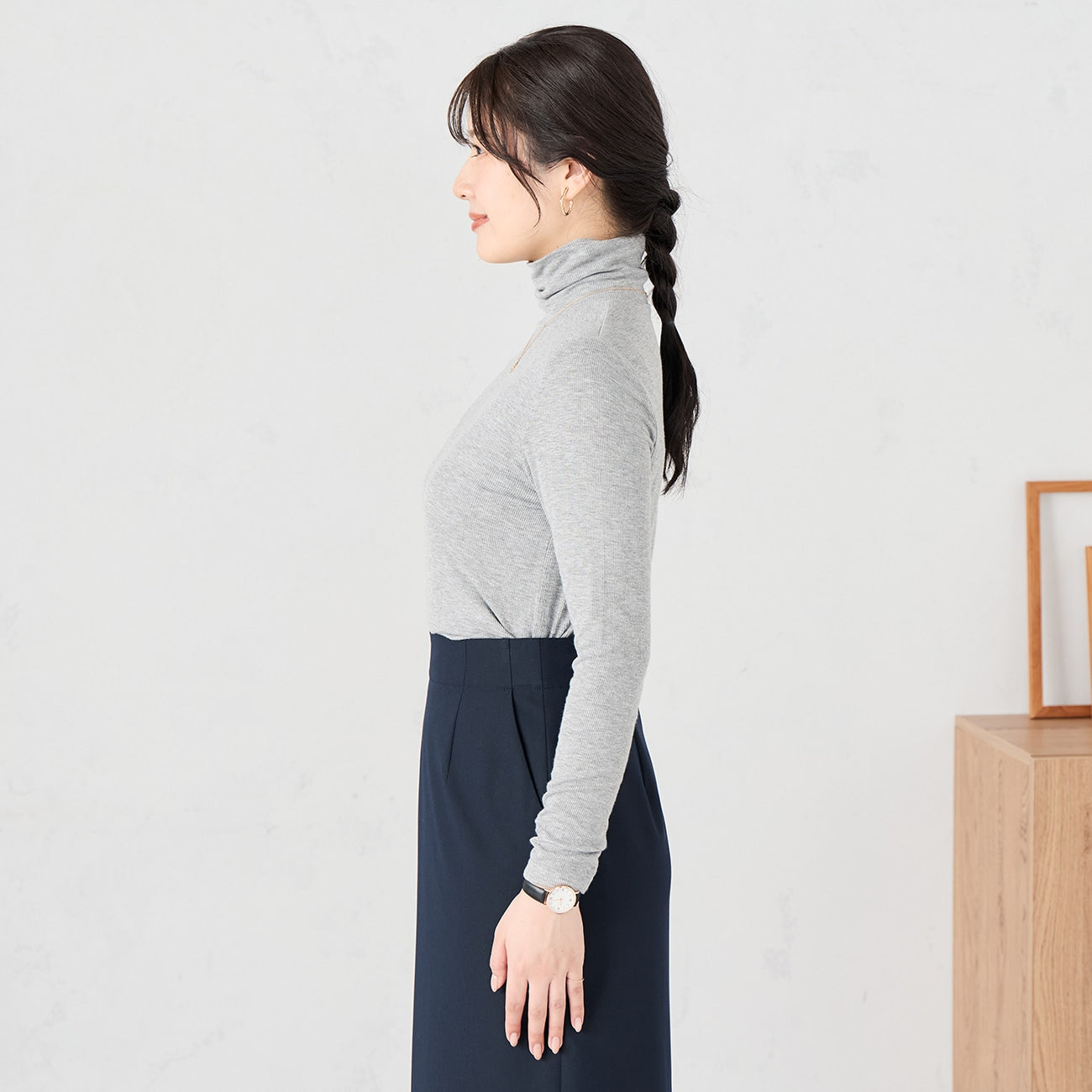 高领针织上衣 -灰