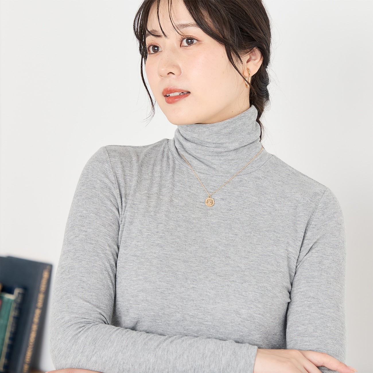 高领针织上衣 -灰