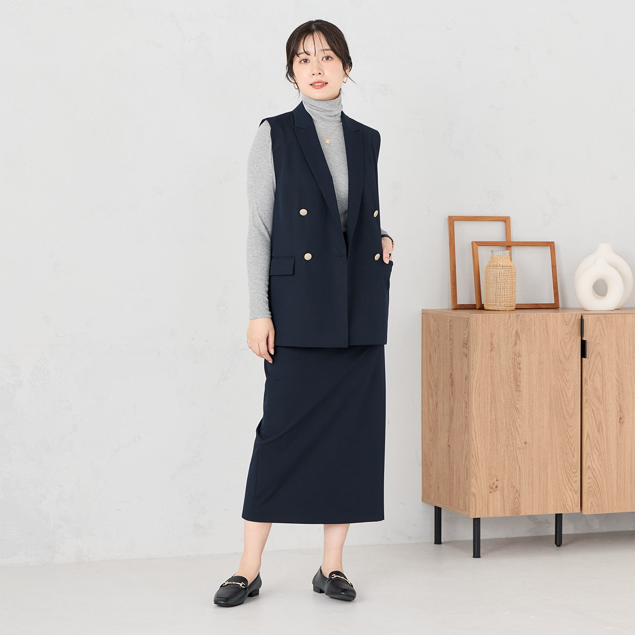 高领针织上衣 -灰