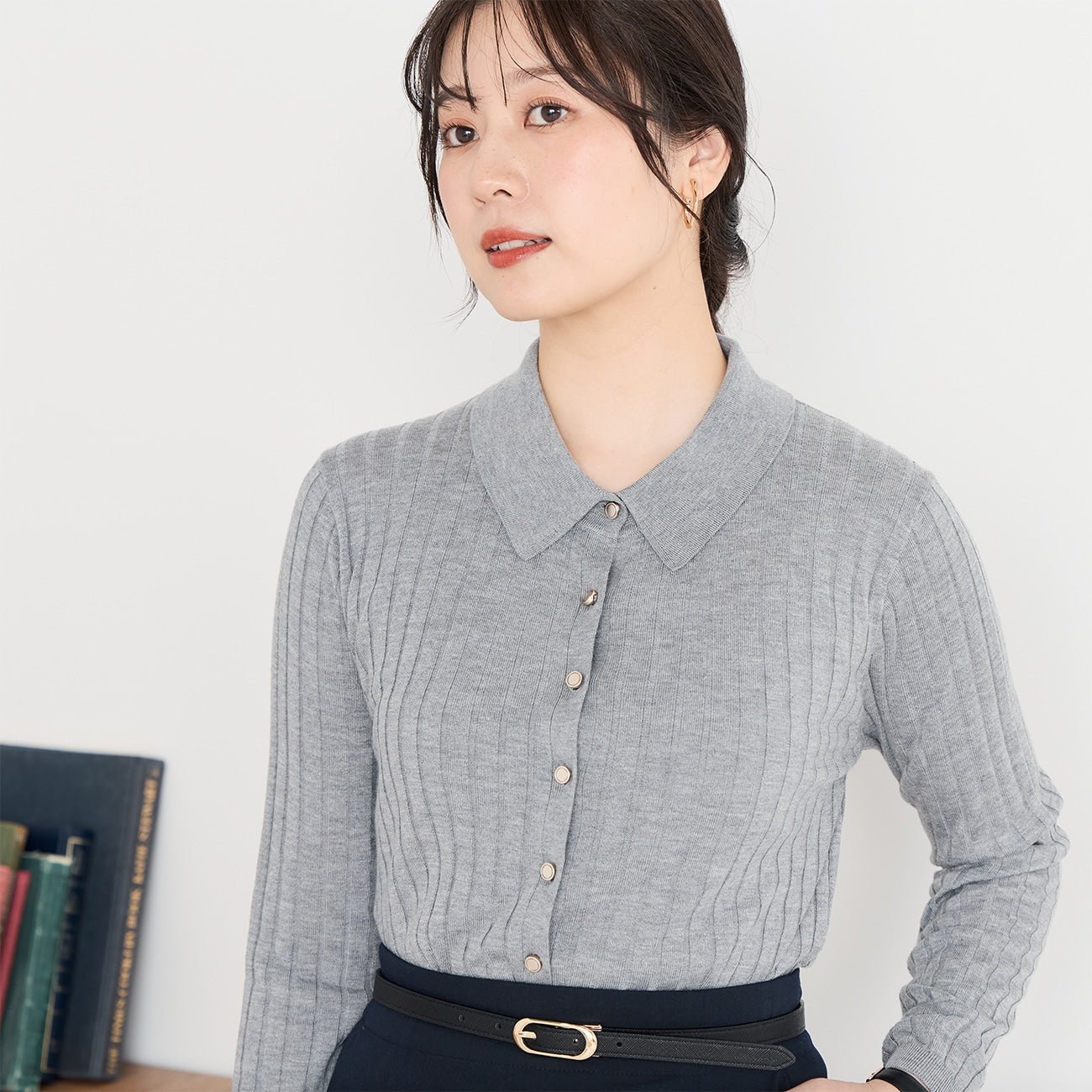 可機洗  混紡 Polo毛衣 -灰