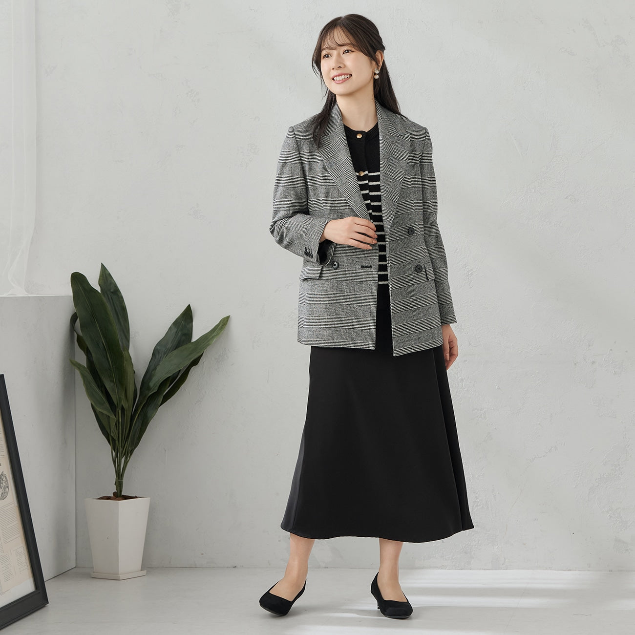 条纹针织外套 - 白色/黑色_03