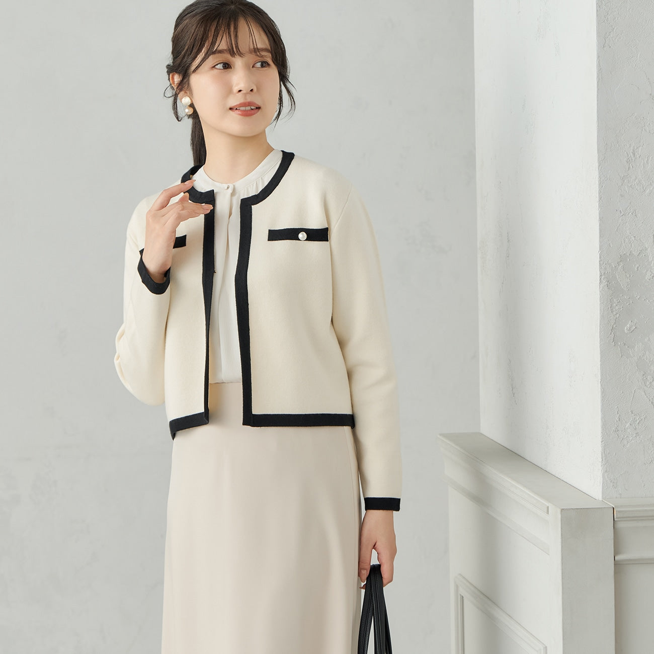 撞色镂空针织外套 - Off-White_01