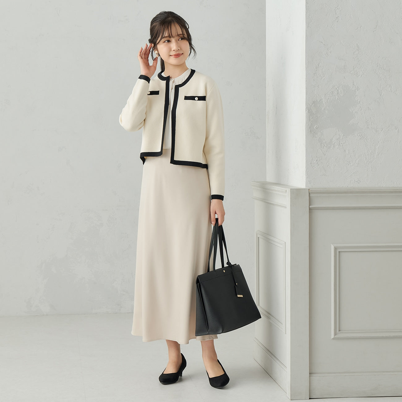 撞色镂空针织外套 - Off-White_02