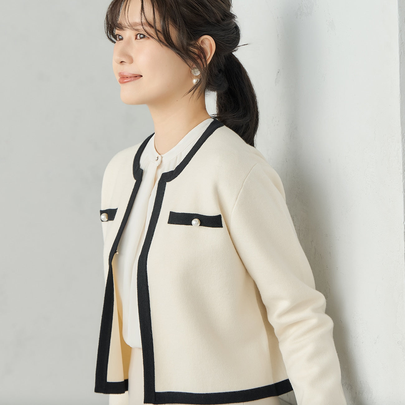 撞色镂空针织外套 - Off-White_05