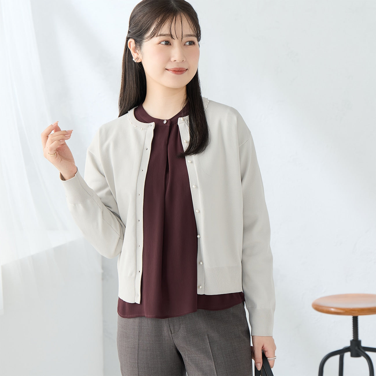 珍珠钮扣针织外套 _05