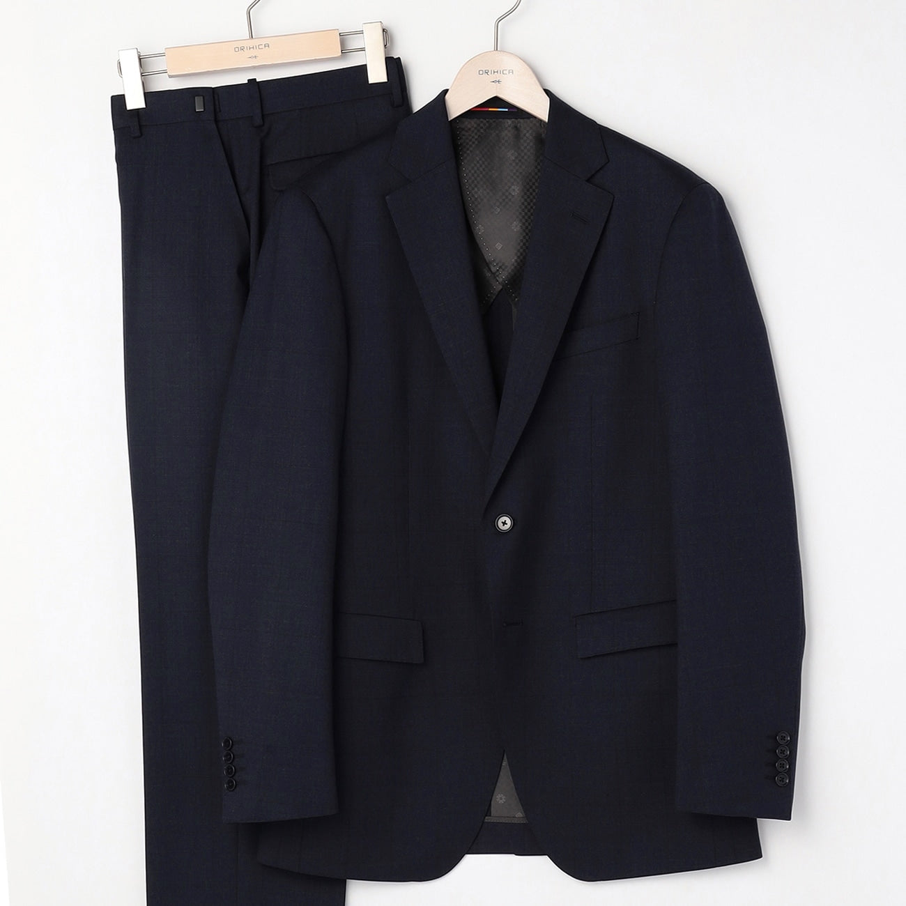Wool Blend Windowpane Suit with Side Adjuster - Navy_17