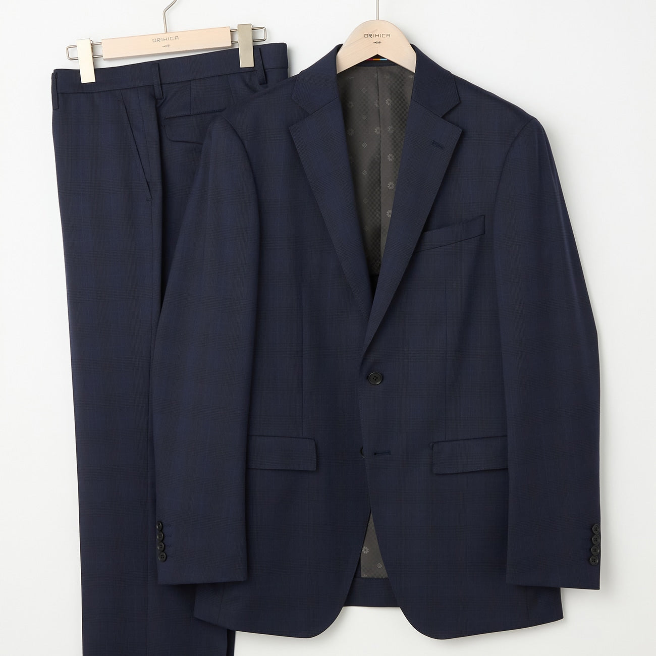 Wool Blend Glen-Plaid Suit - Navy_17
