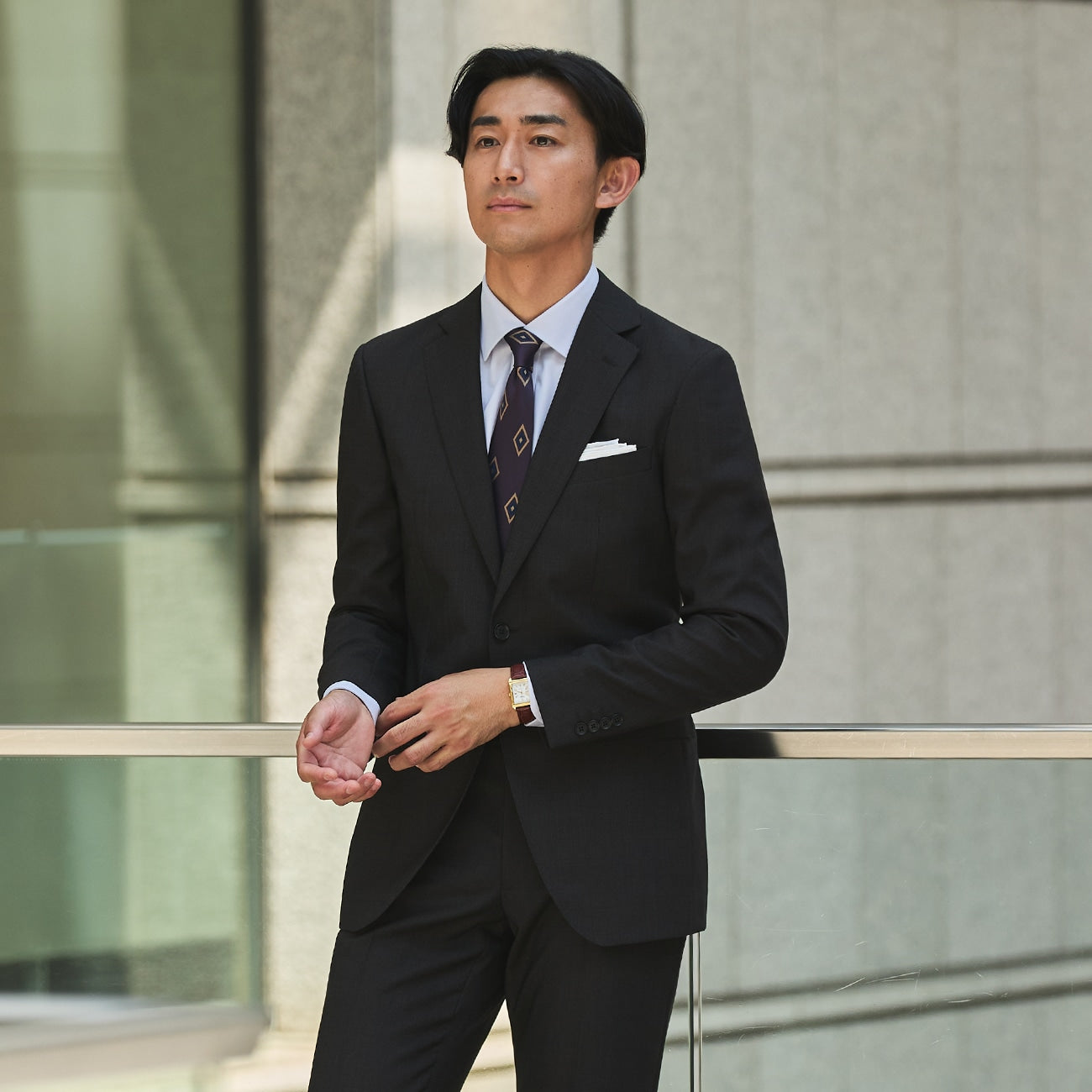 Wool Blend Pinhead Suit - Brown_16