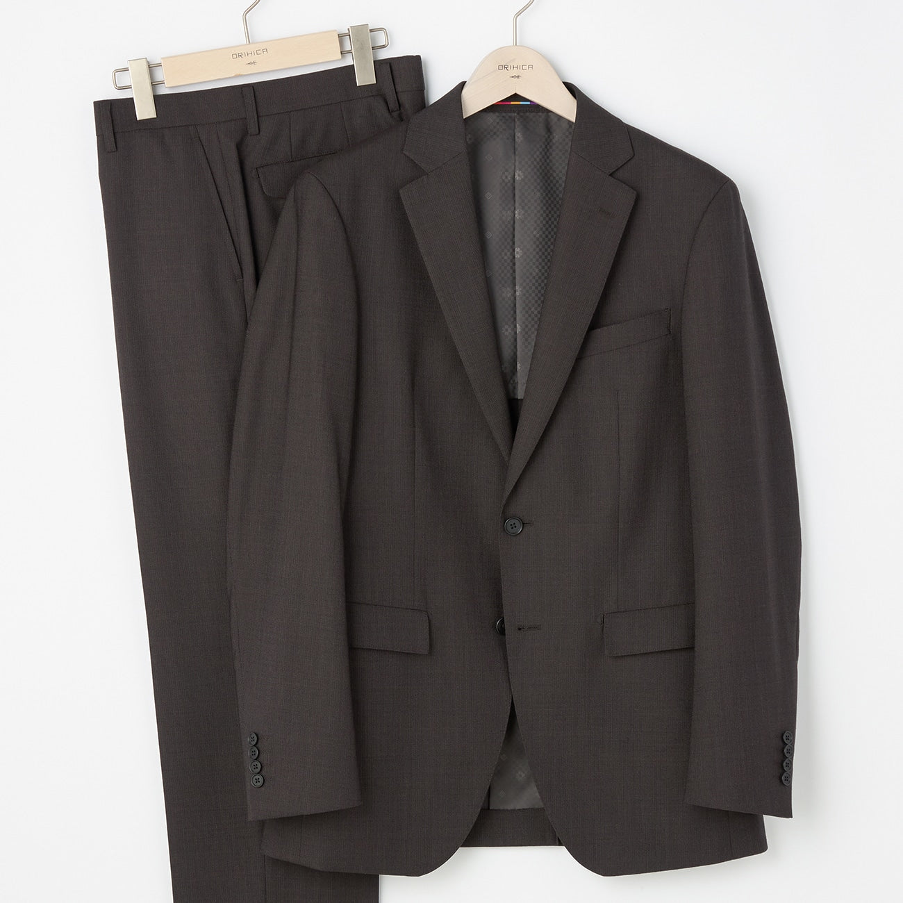 Wool Blend Pinhead Suit - Brown_17