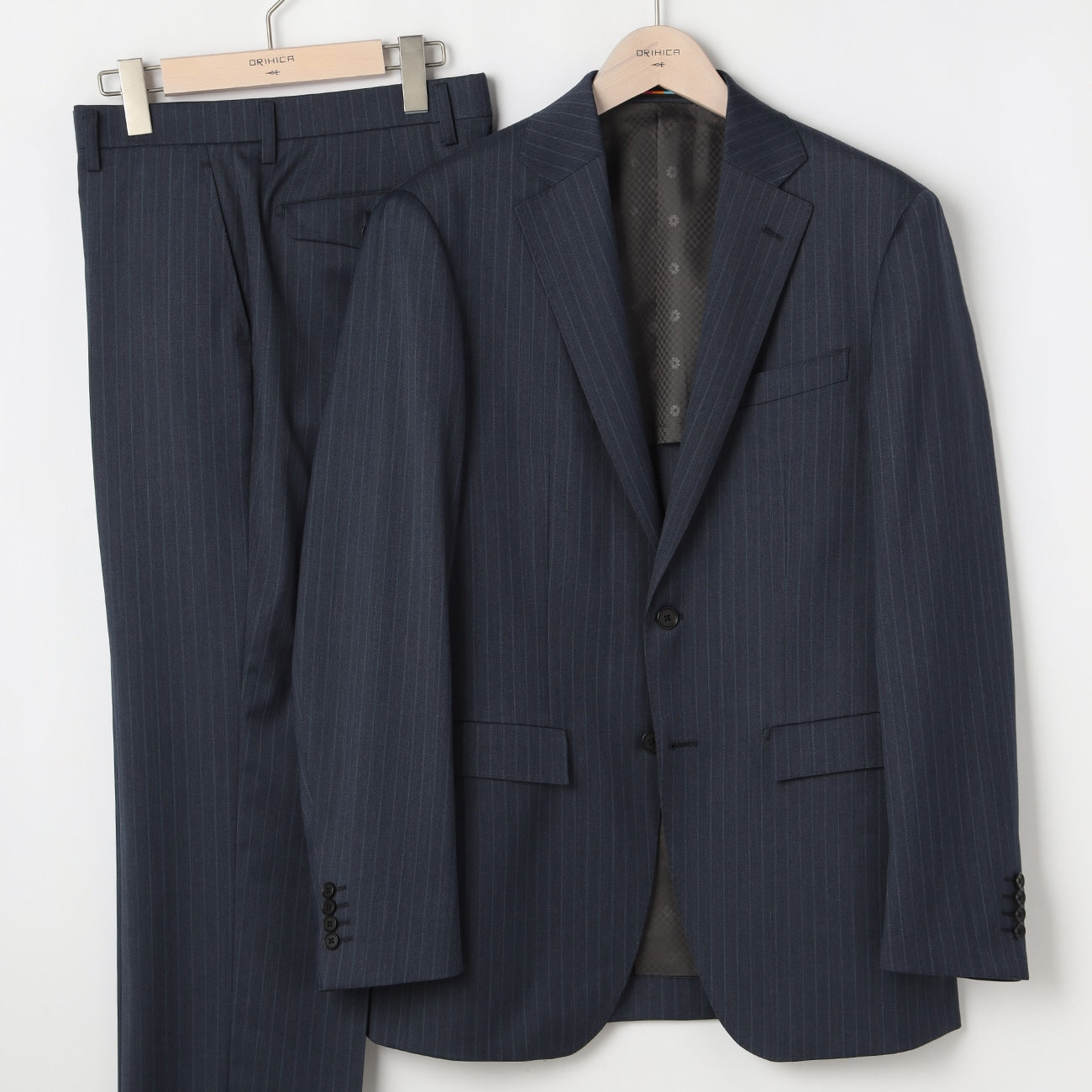 Wool Blend Stripe Suit - Navy_19