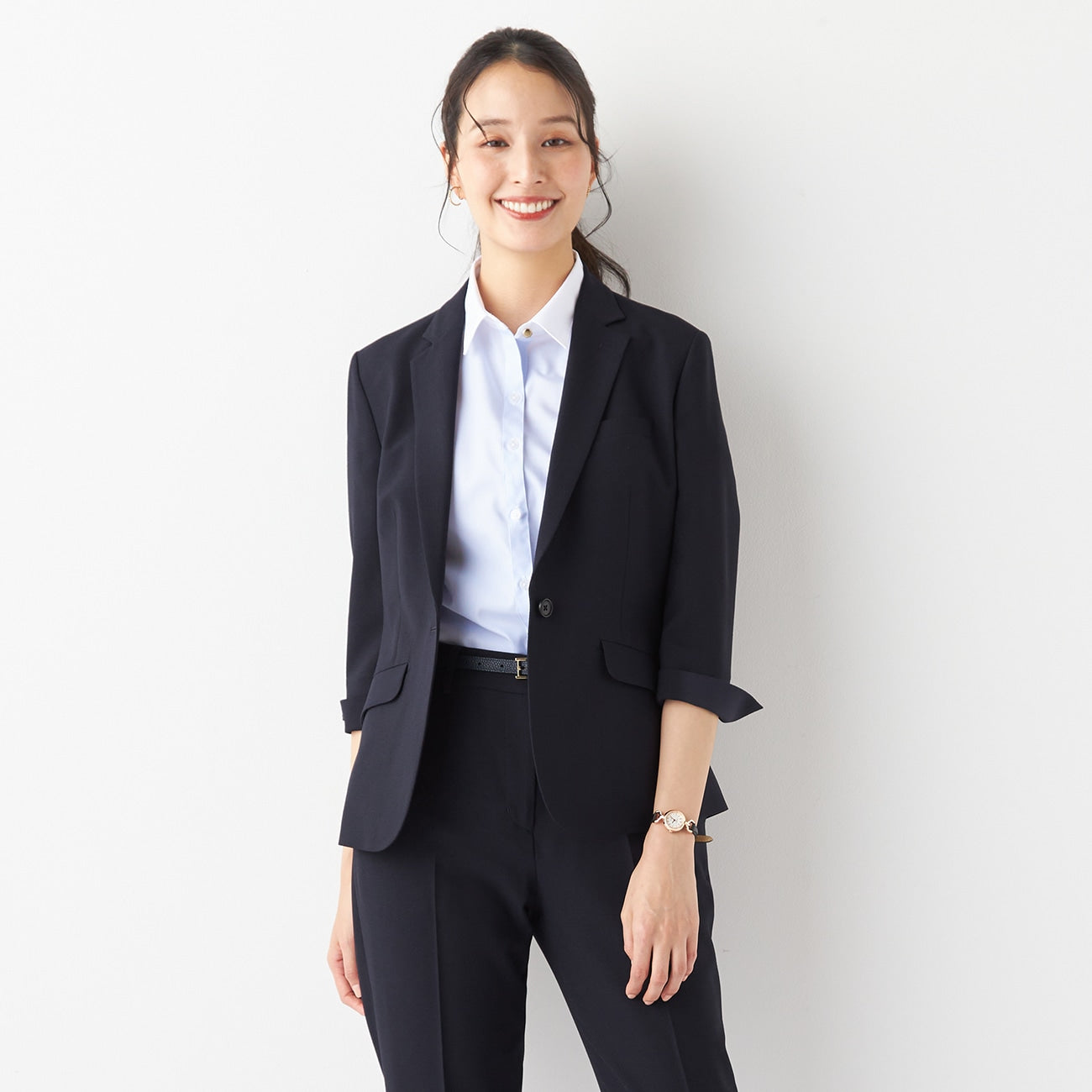 Shadow Check Three-quarter Sleeve Jacket - Navy_22