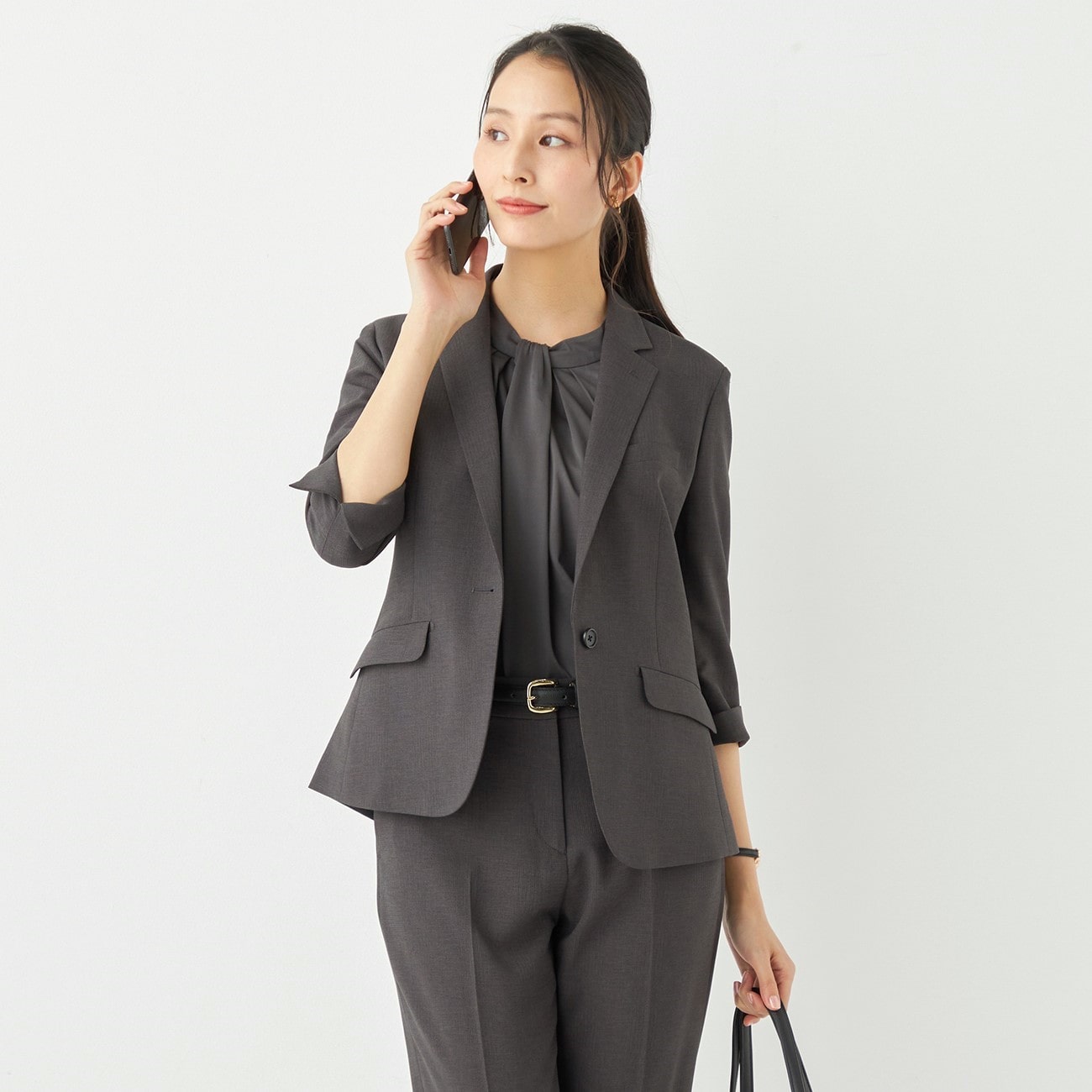 Shadow Check Three-quarter Sleeve Jacket - Charcoal Gray_22