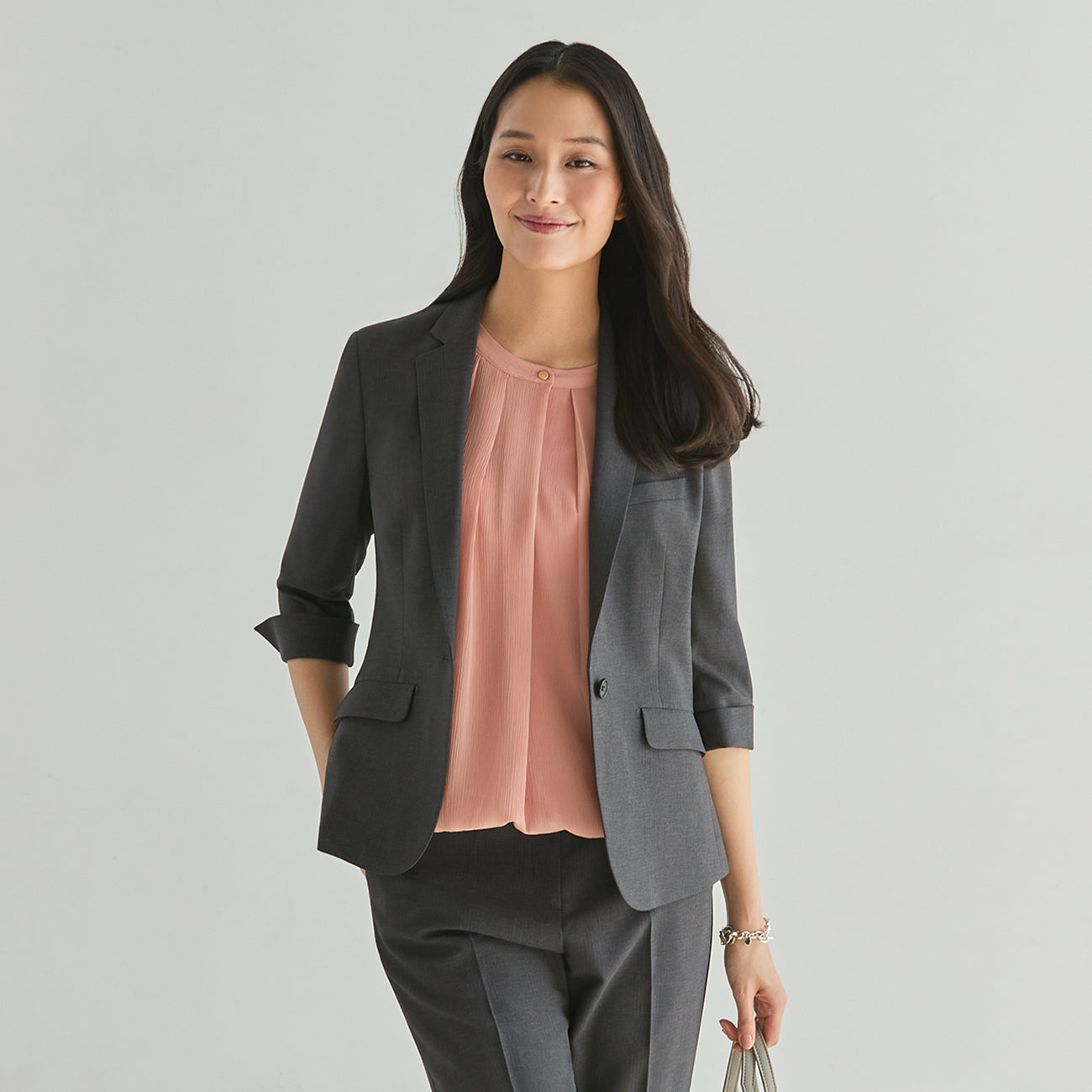Shadow Check Three-quarter Sleeve Jacket - Charcoal Gray_20