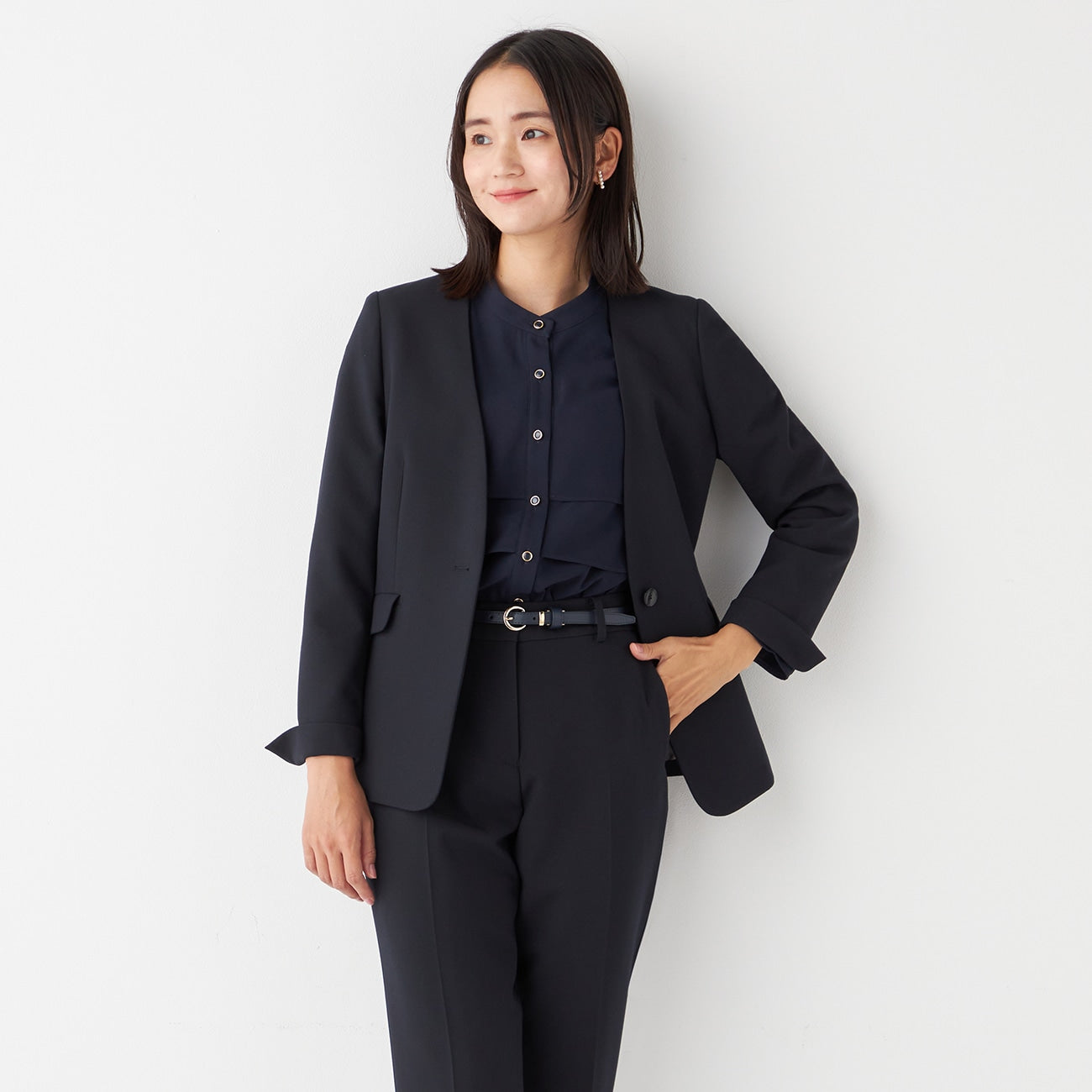 THE THIRD SUITS 无领双层编织外套 -深蓝