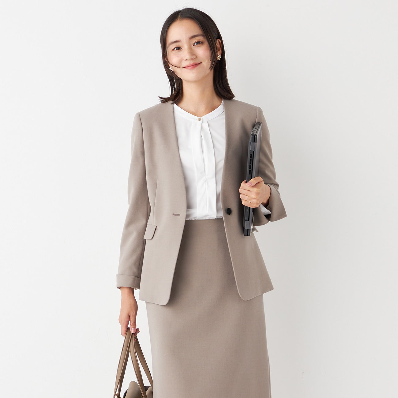 THE THIRD SUITS 无领双层编织外套 - 米色_24