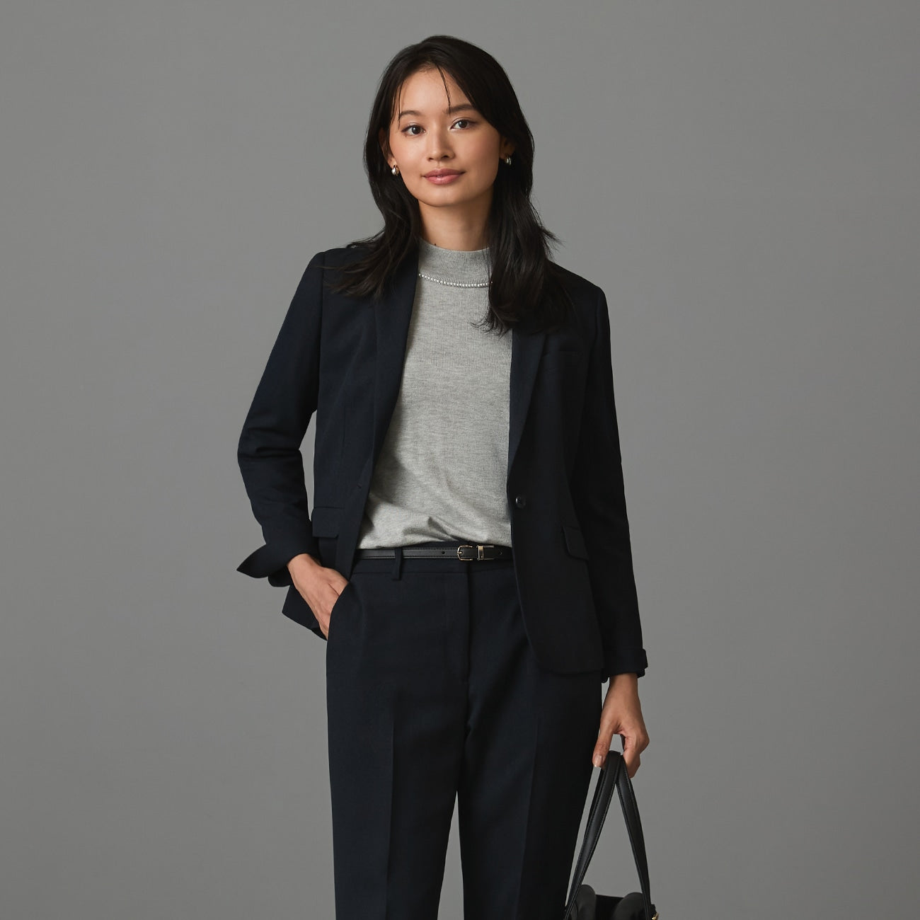 Washable Stretch Notch Lapel Pinhead Jacket - Navy_16