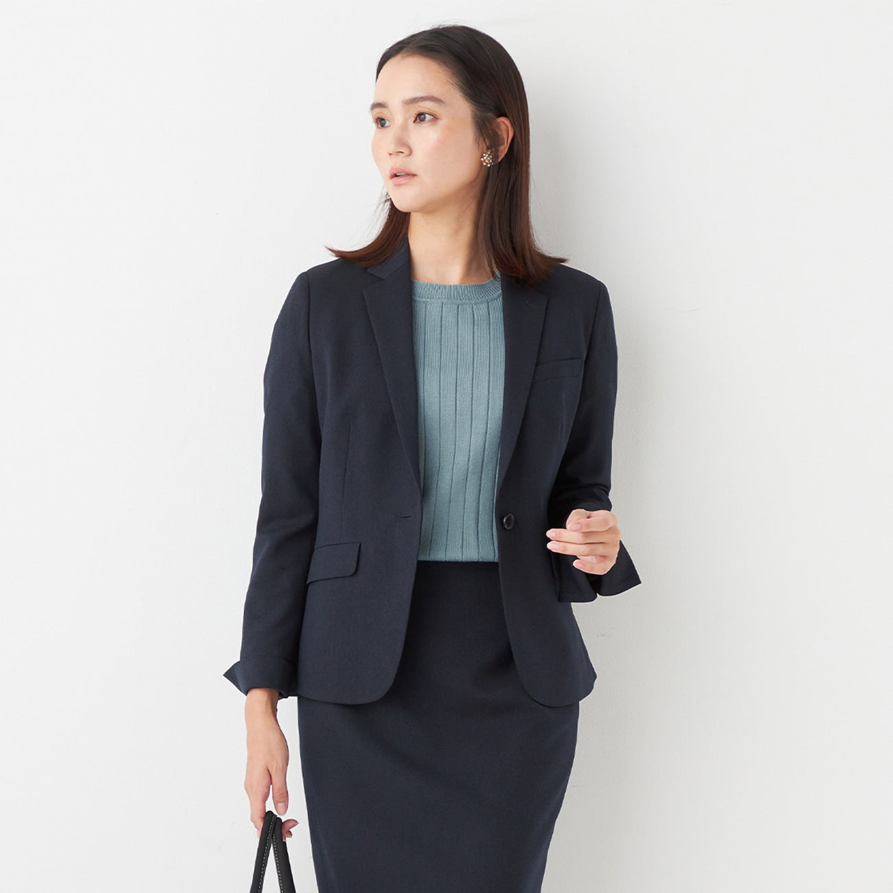 Washable Stretch Notch Lapel Pinhead Jacket - Navy_17