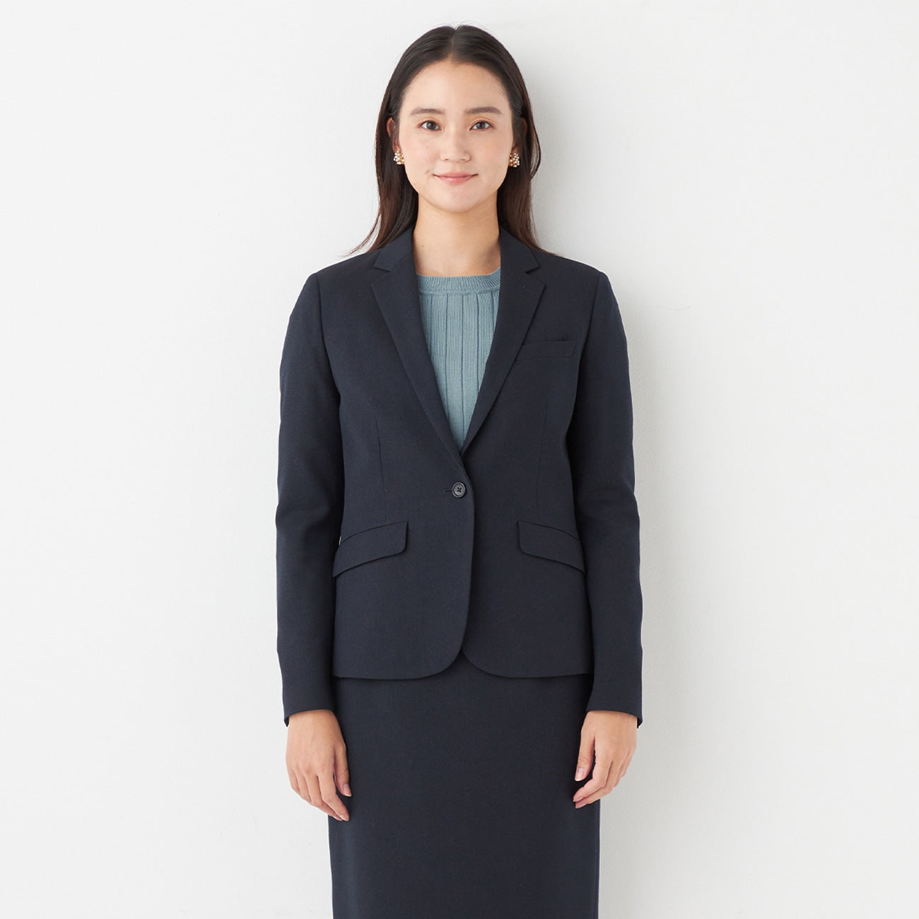 Washable Stretch Notch Lapel Pinhead Jacket - Navy_18