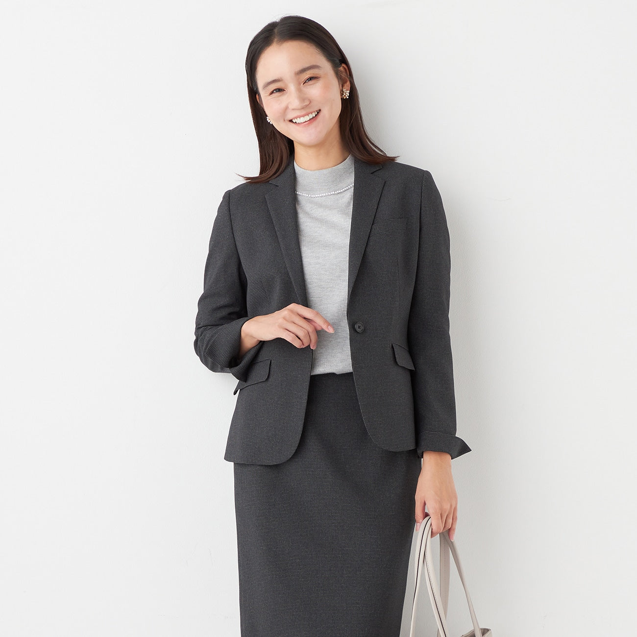 Washable Stretch Notch Lapel Houndstooth Jacket - Charcoal Gray_19