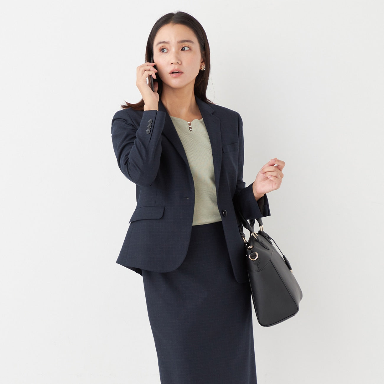 Washable Stretch Wool Milled Check Jacket - Navy_18